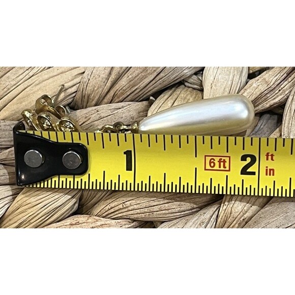 Fabulous VTG Gold Tone Tear Drop Rhinestone Faux Pearl Earrings Regency Art Deco - Picture 5 of 7